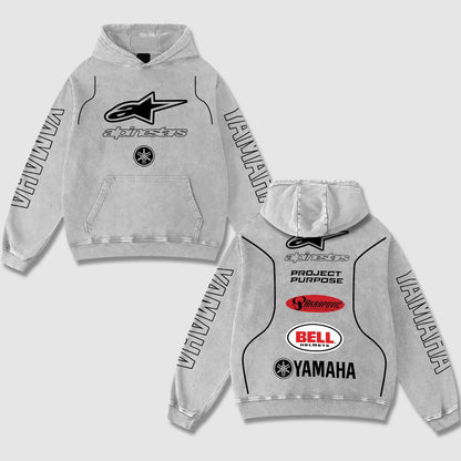 Retro Alpinestars Yamaha Racing Washed Hoodie MotoGP World Champion Enthusiast Apparel Streetwear Racing  – image 2