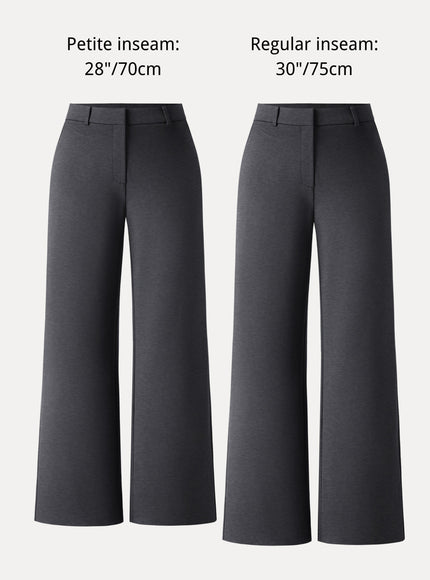Ponte Mid-Rise Wide-Leg Pants with Pockets - Heather Black Grey