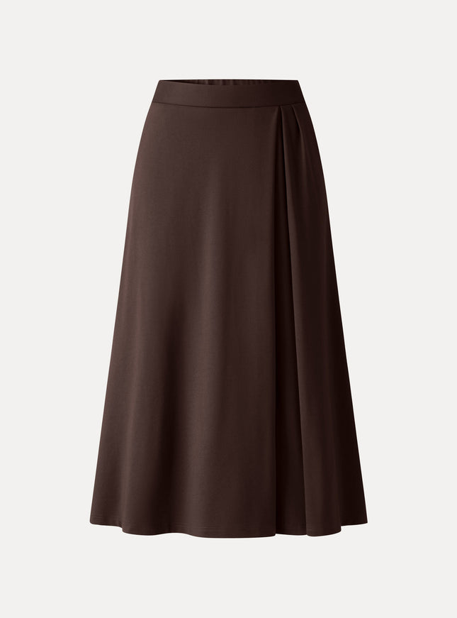 Ponte Mid-Rise Tucked A-Line Midi Skirt with Pockets