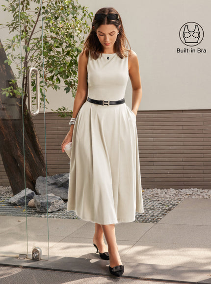 Boatneck Bamboo Ponte Bra Midi Dress with Pockets