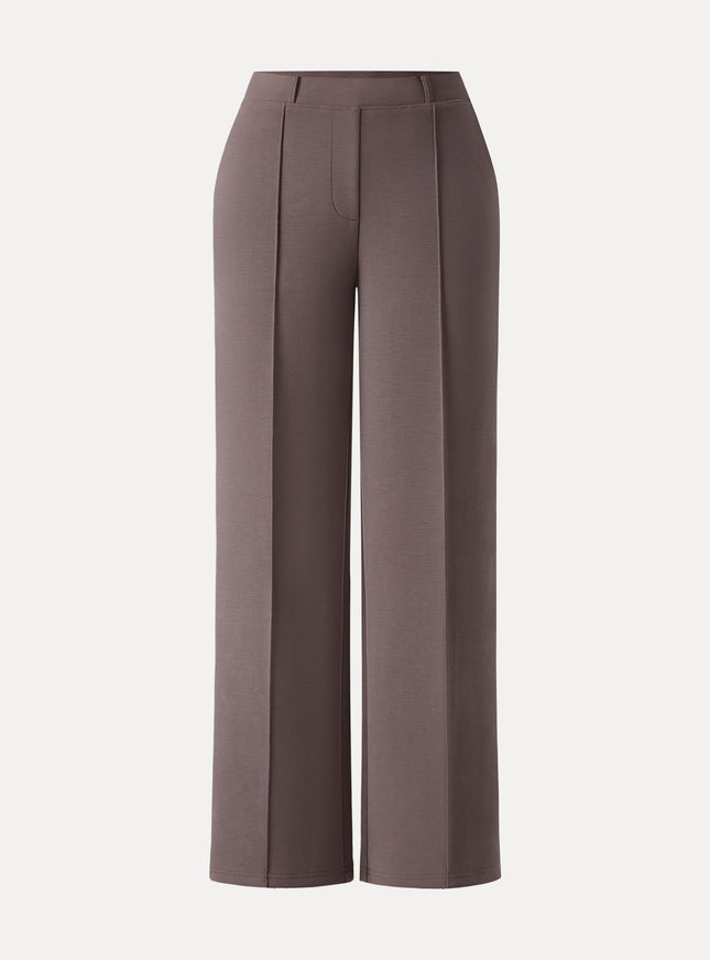 Wrinkle-Resistant Mid Rise Straight Leg Pants with Pockets