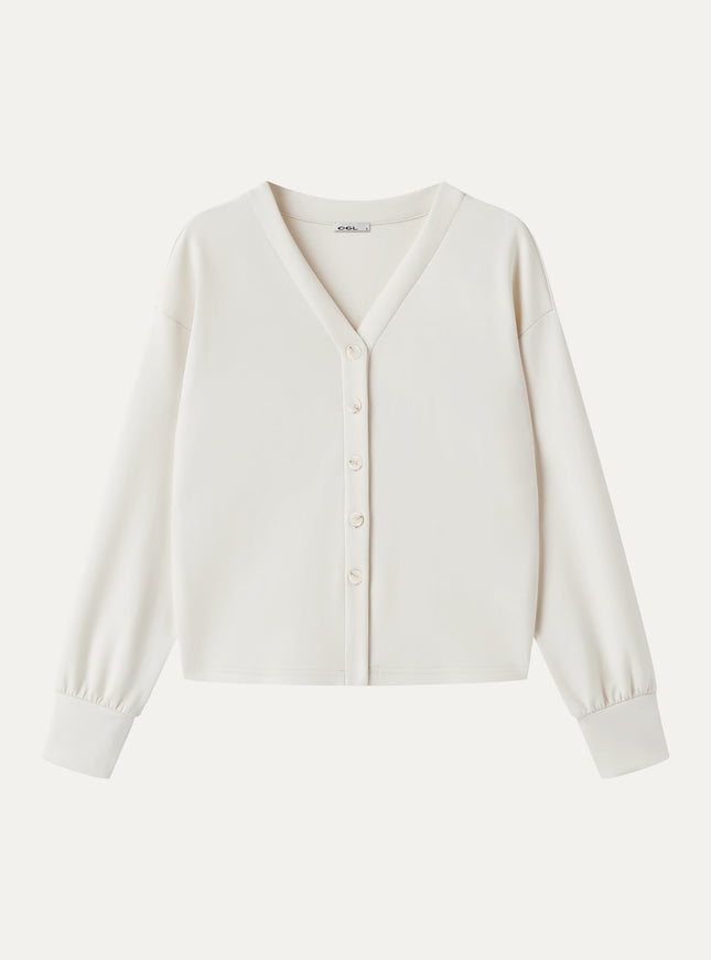 Modal Spacer Knit V-Neck Long Sleeve Button-Down Cardigan