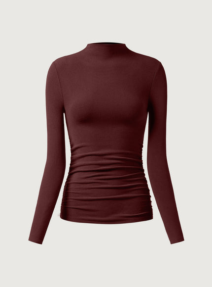 Ruched Sides Tuckable Mockneck Top