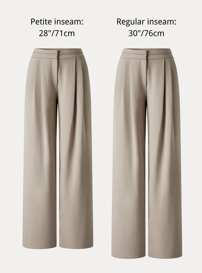 Ponte Mid-Rise Wide-Leg Tuck Pants with Pockets