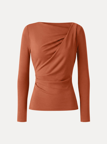 Asymmetrical Neck Long Sleeve Tucked-Waist Top