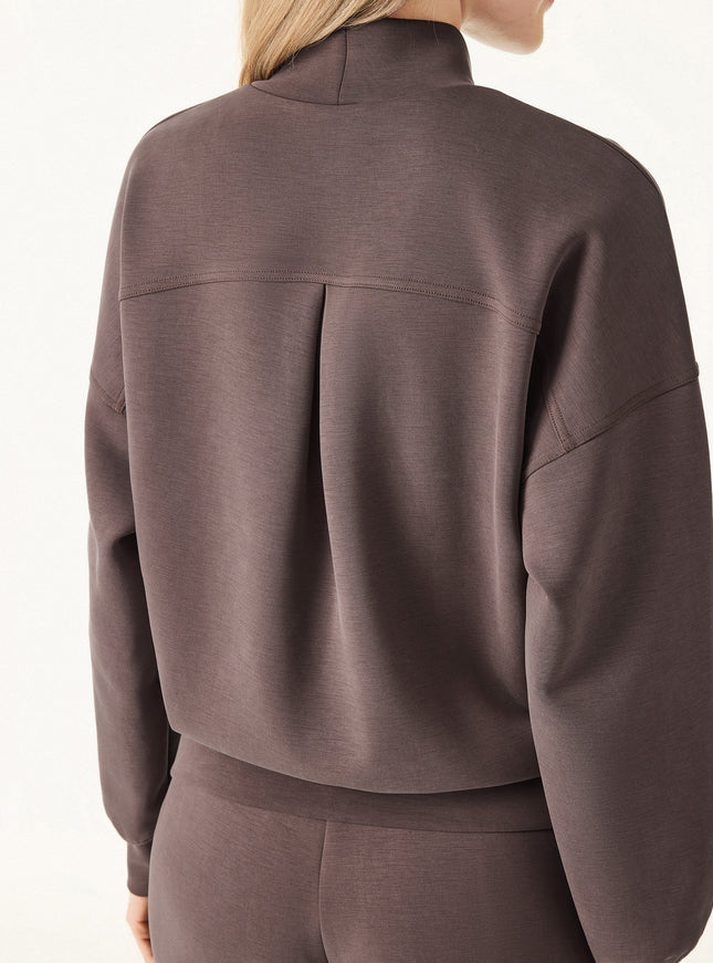 2Pcs Set Mockneck Pullover Shirt & Mid Rise Straight Leg Pants with Pockets