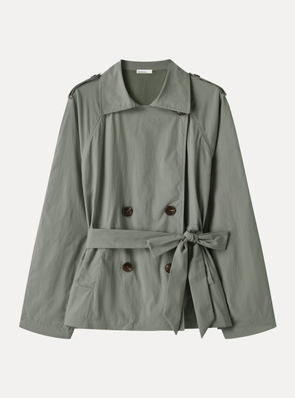 Packable Water-Repellent Peak Collar Trench Jacket with Pockets