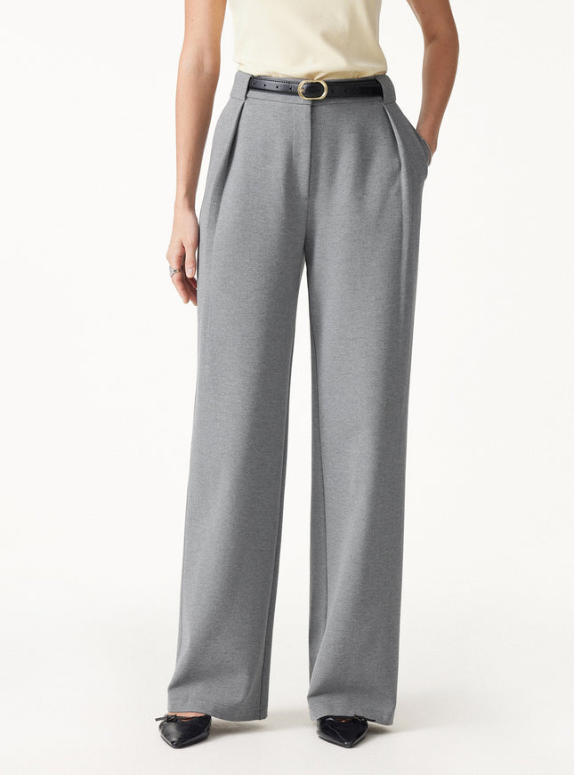 Ponte High-Rise Straight-Leg Pants with Pockets - Heather Charcoal Grey