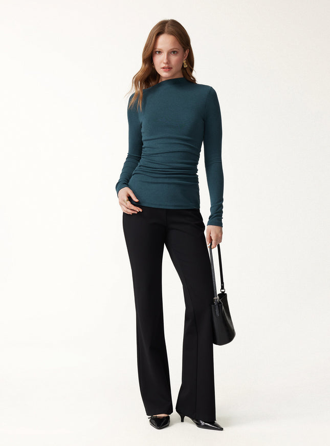 Slanted Mockneck Ruched Built-In Bra Top