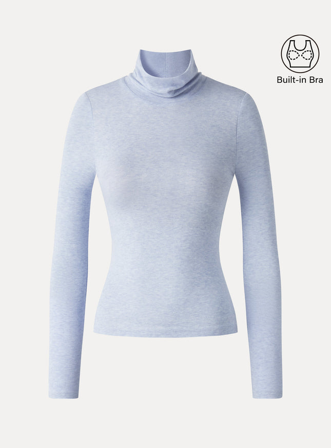 Lyocell-Wool Mock Neck Long Sleeve Built-In Bra Top