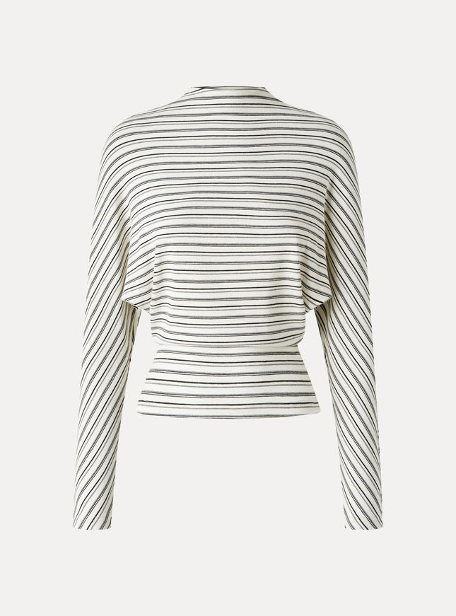 Stripe Mock Neck Batwing Sleeve Top