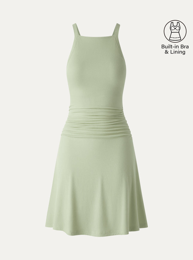 CoolTouch Square Neck Ruched Mini Built-In Bra Dress