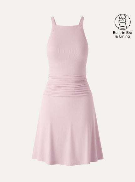 CoolTouch Square Neck Ruched Mini Built-In Bra Dress