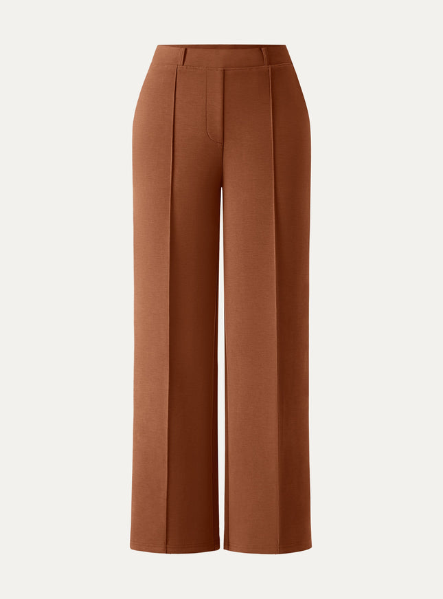 Wrinkle-Resistant Mid Rise Straight Leg Pants with Pockets