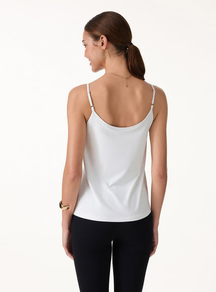 U-Neck Pleated Spaghetti Built-In Bra Tank