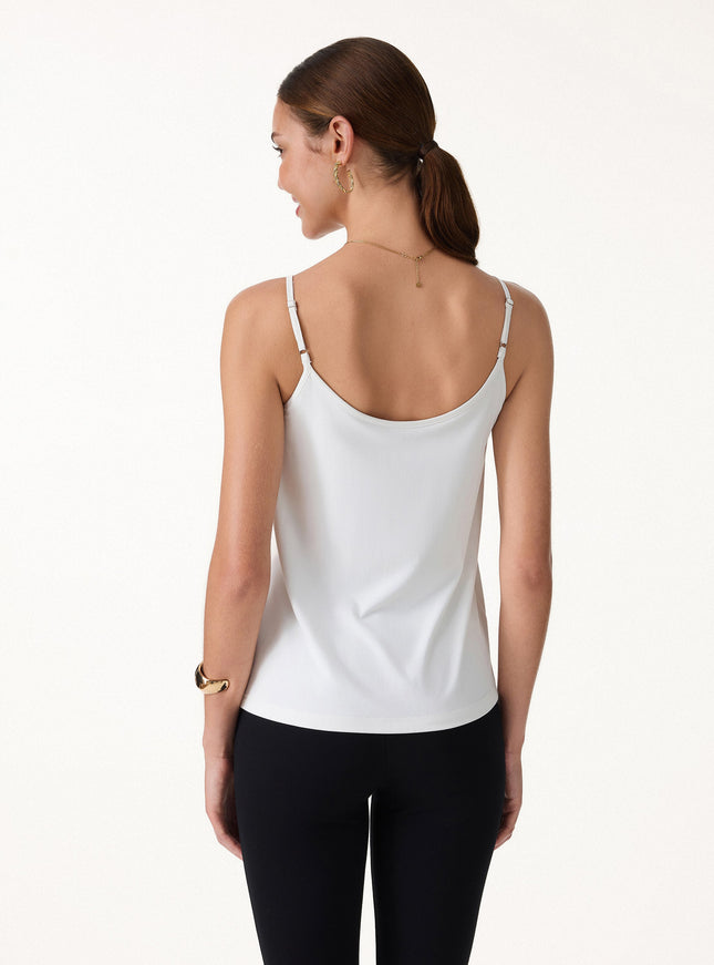 U-Neck Pleated Spaghetti Built-In Bra Tank