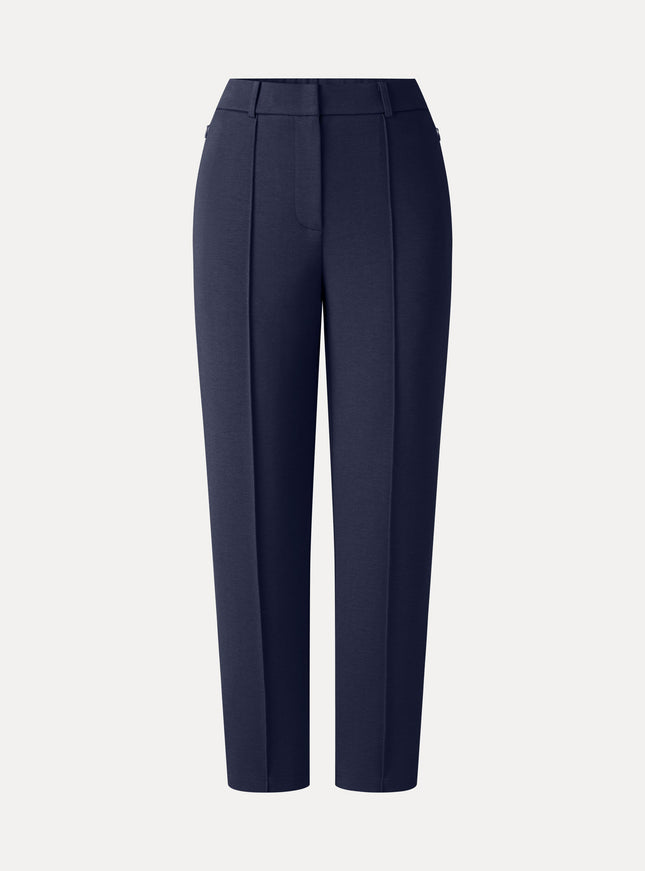Modal Blend Ponte High-Rise Ankled Slim-Straight Pants with Pockets
