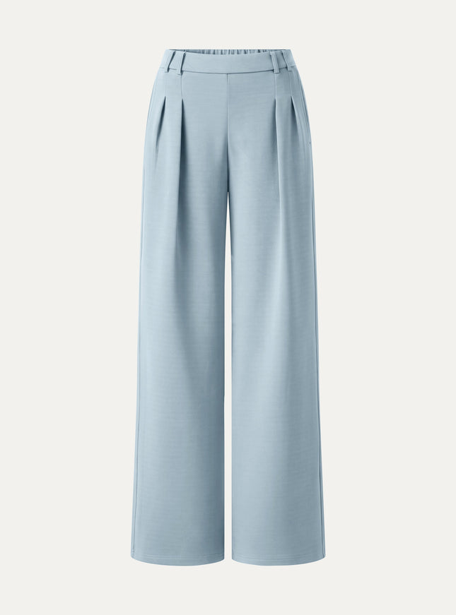 Lyocell Spacer Knit High-Rise Wide-Leg Tuck Pants with Pockets