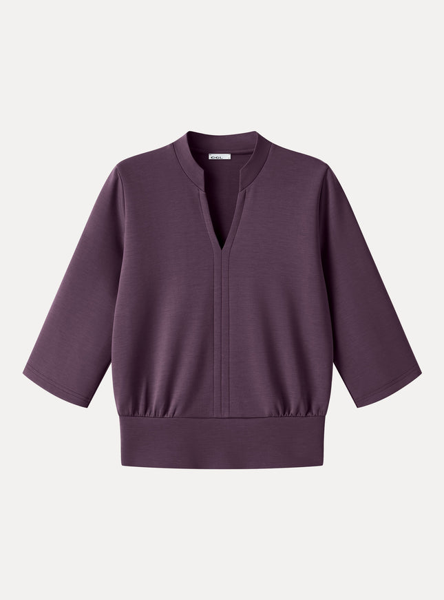 Lyocell Spacer Knit V-Neck Elbow Sleeve Banded Top