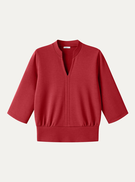 Lyocell Spacer Knit V-Neck Elbow Sleeve Banded Top