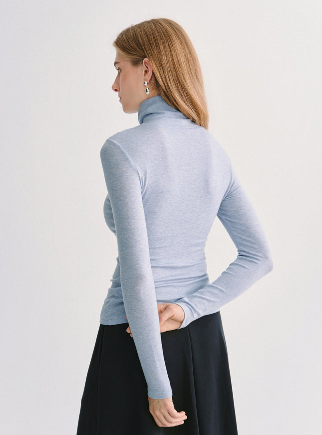Lyocell-Wool Mock Neck Long Sleeve Built-In Bra Top
