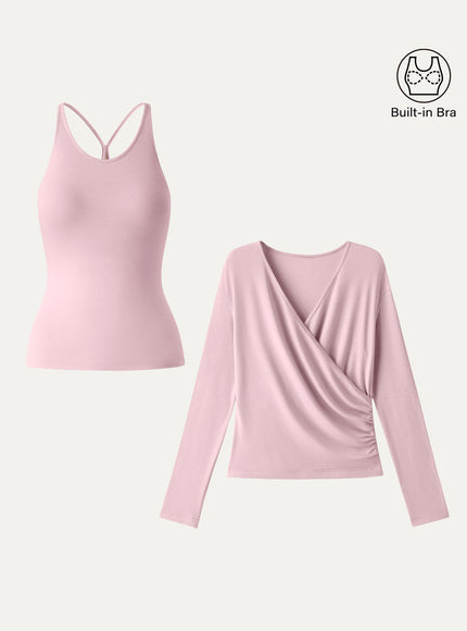 Two-Piece Set Cami with Surplice Built-In Bra Top