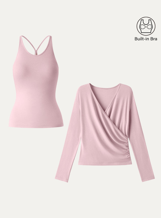 Two-Piece Set Cami with Surplice Built-In Bra Top