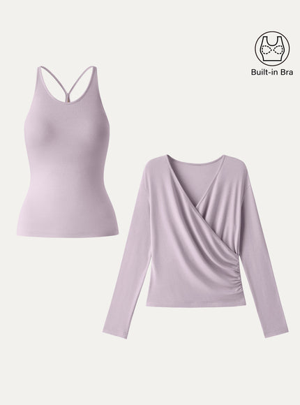 Two-Piece Set Cami with Surplice Built-In Bra Top