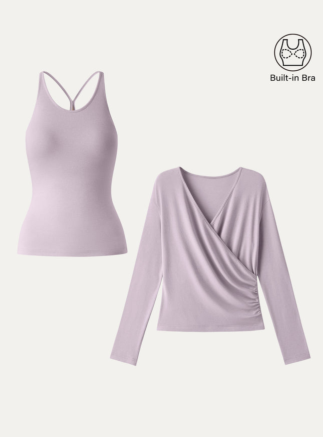 Two-Piece Set Cami with Surplice Built-In Bra Top