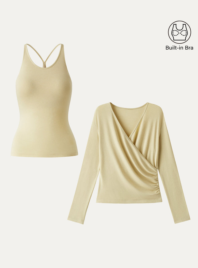 Two-Piece Set Cami with Surplice Ruched Built-In Bra Top