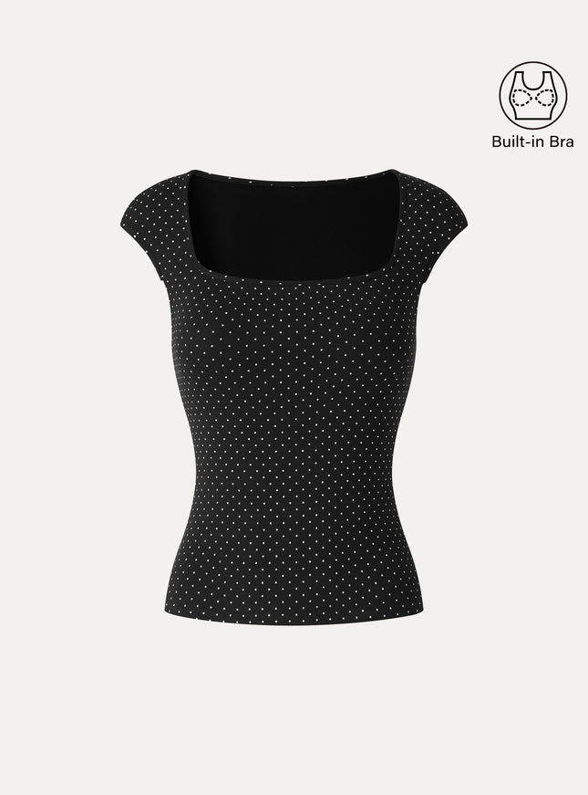 Polka Dots Square Neck Built-In Bra Top