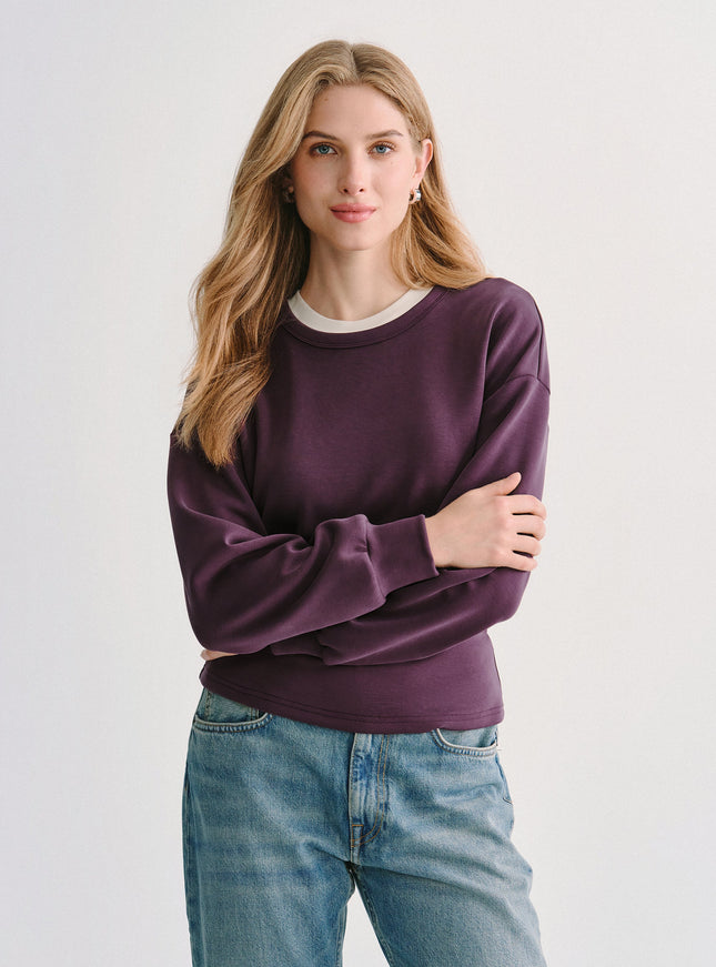 2Pcs Set MaxWarm Fleece Round Neck Long Sleeve Top & High-Rise Belted Wide-Leg Pants with Pockets