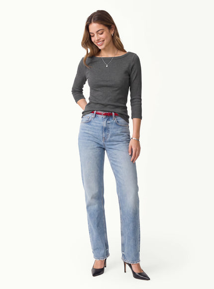 ® Boatneck 3/4 Sleeve Built-In Bra Top