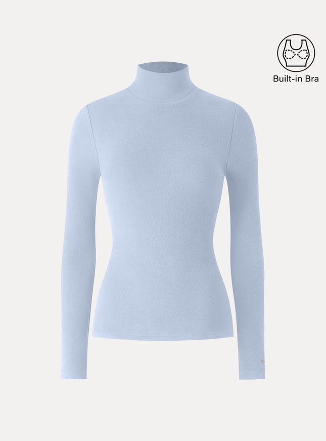 Turtleneck Long Sleeve Built-In Bra Top