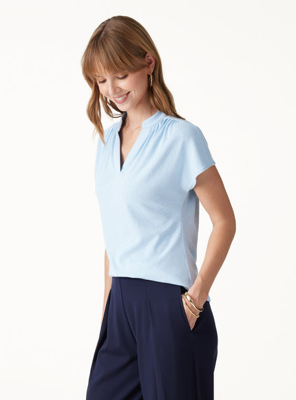Collared V-Neck Short Sleeve Top