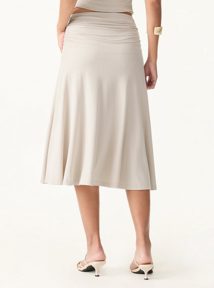 2Pcs Set Multi-wear Built-In Bra Top & Side Ruched A-line Midi Skirt