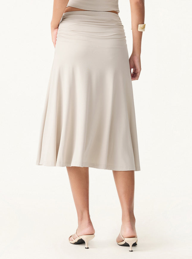 2Pcs Set Open Back Built-In Bra Tank & Side Ruched A-line Midi Skirt