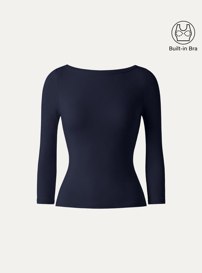 ® Boatneck 3/4 Sleeve Built-In Bra Top