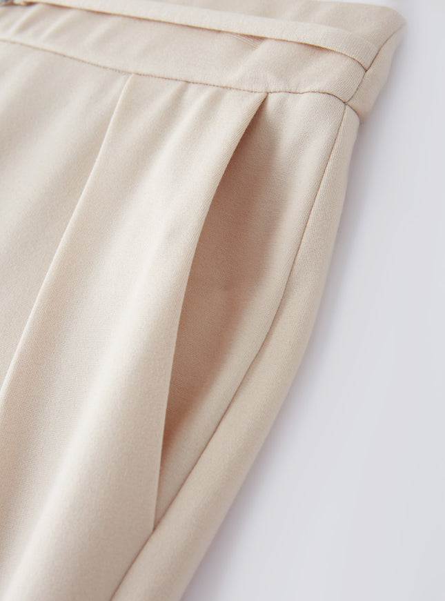 Ponte High-Rise Wide-Leg Pants with Pockets - Fog Beige