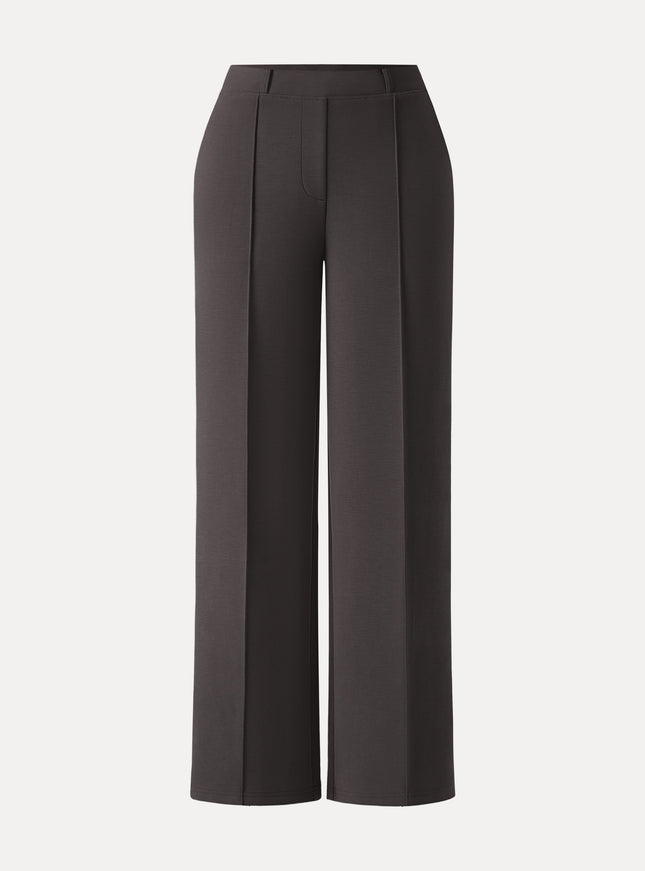 Wrinkle-Resistant Mid Rise Straight Leg Pants with Pockets