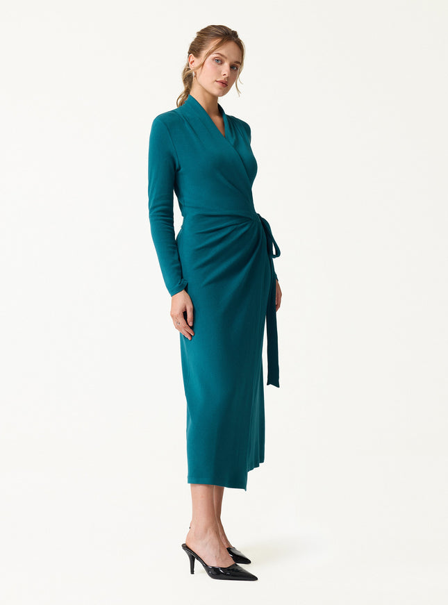 Classic Long Sleeve Midi Wrap Dress