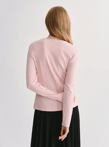 Cotton-Viscose V-Neck Long Sleeve Top