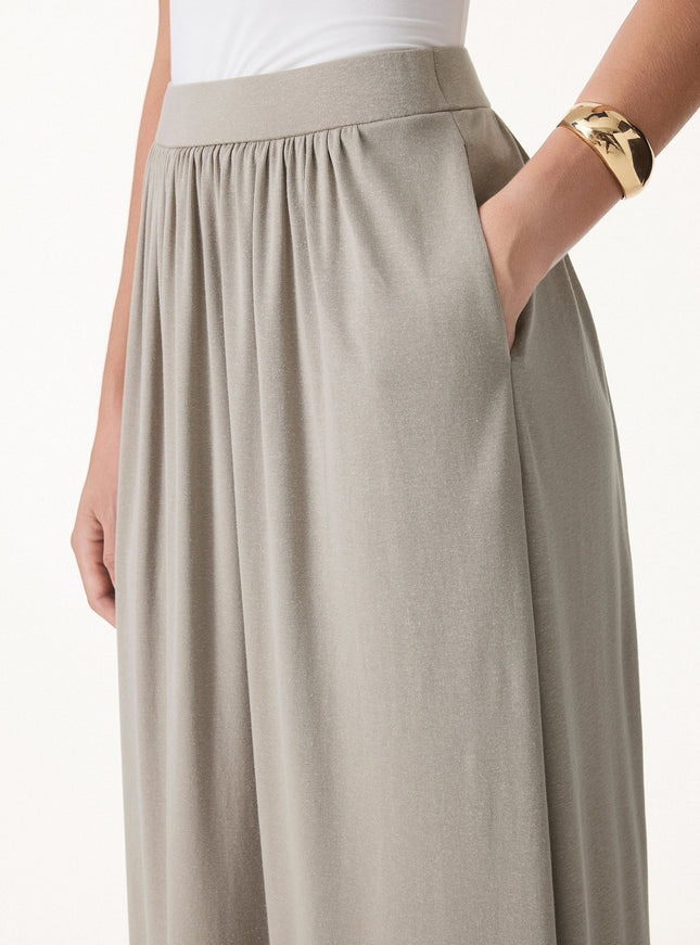 2Pcs Set Round Neck Top & A-Line Maxi Skirt with Pockets