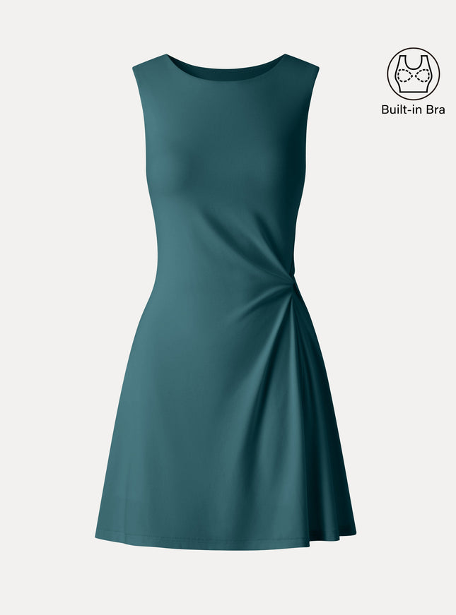 Ribbed Round Neck Sleeveless Side-Twist Mini Built-In Bra Dress