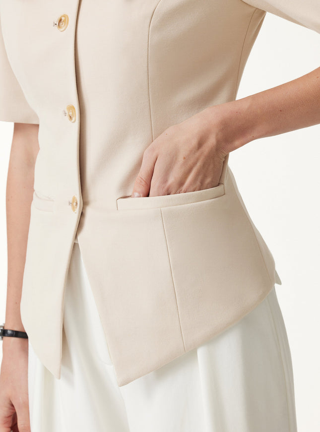 Ponte Office Round Neck Elbow Sleeve Jacket with Pockets