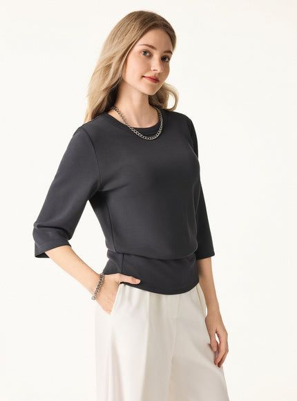 Sandwashed Spacer Crewneck 3/4 Sleeve Top