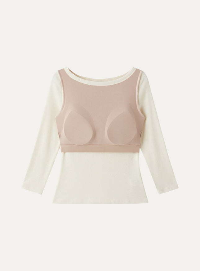 ® Boatneck 3/4 Sleeve Built-In Bra Top