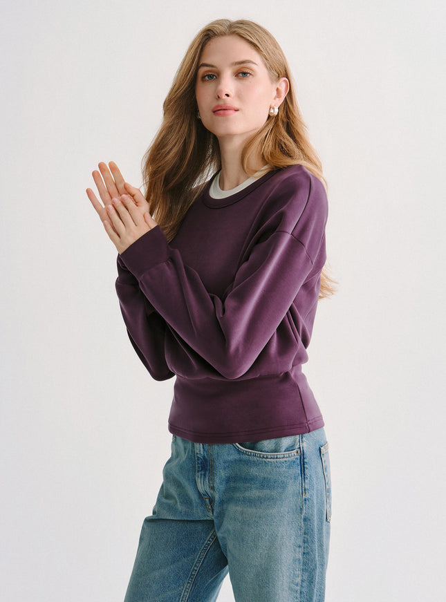 MaxWarm Modal Stretch Fleece Round Neck Long Sleeve Banded Hem Top