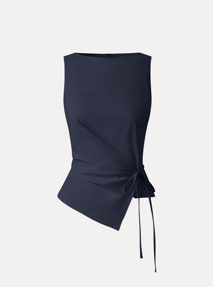 Lyocell-Linen Blend Boatneck Waist-Defined Top