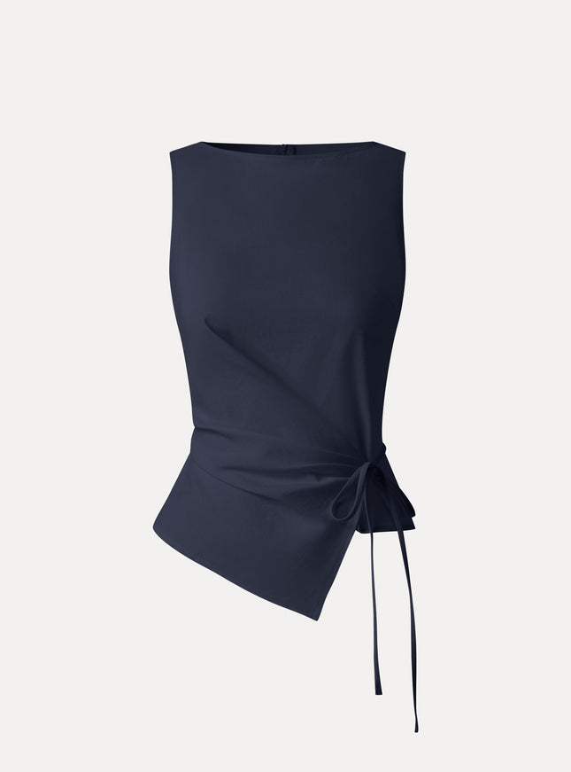 Lyocell-Linen Blend Boatneck Waist-Defined Top